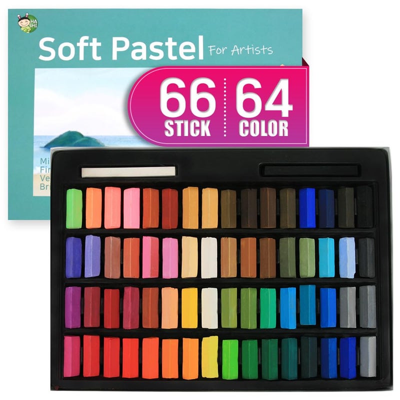Hashi HA SHI Soft Chalk Pastels, 64 colors with additional 2pcs, Non Toxic Art Supplies, Drawing Media for Artist Stick Pastel for Professional, Beauty Nail Art, Pan Chalk Pastels - Image 1